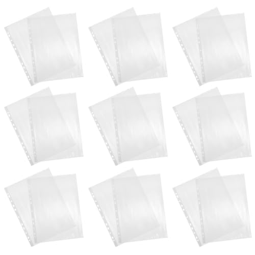 Amosfun 100pcs Binder Page Protectors A4 Heavy Duty Plastic Sheet Protectors with Reinforced 11 Holes Tear and Wear Resistant Lightweight Sleeves for Documents and Recipes, for School