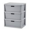 AMPPBI Plastic Storage Drawers, 3 Drawer Plastic Storage Tower, Gray Multipurpose Organizer Unit with Removable Bins