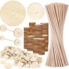 Amyhill 300 Pcs Wooden Toys Car Wheels and Sticks Set for Craft, 6 Inch Dowel Rod Assortment Sticks and Small/Large Wood DIY Vehicle Wheel for Painting Colors Cars Toy Crafting Supplies