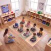 Amylove 3 x 5 ft Classroom Rug Kids Playroom Rug, Soft Boho Rounded Squares Area Carpet for Toddlers, Preschool, Daycare & Elementary Reading Corner, Small Educational Play Mat, Seats 8