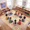 Amylove 6 x 8.4 ft Large Classroom Rug Elementary, Rounded Squares Circle Time Seating Area Rug, Soft Boho Educational Carpet for Preschool, Kindergarten & Daycare, Learning Play Mat, Seats 20