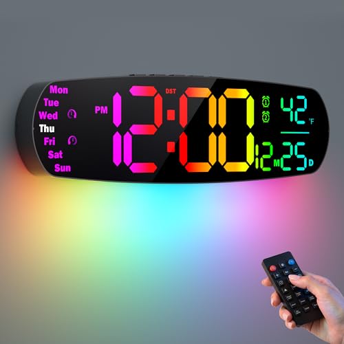 ANALOI Large Digital Wall Clock,14.4 inch Large Display Digital Clock with Auto Dimming, Temperature and Date, Remote Control, Night Light,DST, Alarm for Classroom/Gym/Bedroom