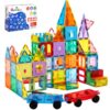 Anbalulu Magnetic Tiles 100PCS with 2 Cars, STEM Educational Building Blocks for Kids Ages 3-9, Magnet Construction Toys Gift for Toddlers