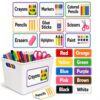 Andaz Press Art Supply Labels for Classroom Organization, 20 Pack Waterproof Vinyl Crayon & Craft Supply Labels with Pictures & Colors, Preschool & Teacher Bin Labels for Caddies & Bins 3.5 x 2 Inch