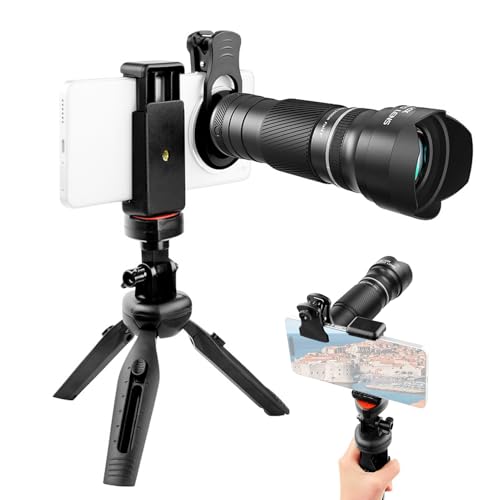 Andoer 40X Zoom Lens with Tripod Phone Telephoto Lens Phone Telescope Phone Camera Lens for Hiking Camping Wildlife Observation Moon Sports Game Concert Watching