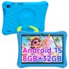 Android 15 Kids Tablet with Case, 10 inch Tablet for Kids, 8GB RAM 32GB ROM 1TB Expand, 6000mAh Long Battery, HD IPS Screen, Dual Camera, Parental Control, Educational Tablets, Blue