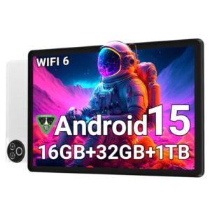 Android 15 Tablet 10 Inch, 16GB RAM 32GB ROM 1TB Expandable, Fast WiFi 6 & BT 5.4 Electronics Tablets 5-Core, HD IPS Touchscreen, 8H+ Battery, 2*Camera Tablet for Kids & Adults, Gift, Streaming, Work