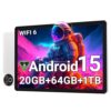 Android 15 Tablet 10 Inch, 20GB RAM 64GB ROM 1TB Expandable, Fast WiFi 6 & BT 5.4 Tablets 5-Core, HD IPS Touchscreen, 8H+ Battery, Dual Camera Portable Tablet for Kids & Adults, Gift, Streaming -White