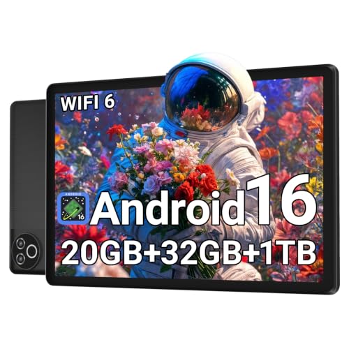 Android 16 Tablet 10 Inch, 20GB RAM 32GB ROM 1TB Expandable, Fast WiFi 6 & BT 5.4 Electronics Tablets 5-Core, HD IPS Touchscreen, 8H+ Battery, 2*Camera Tablet for Kids & Adults, Gift, Streaming, Work