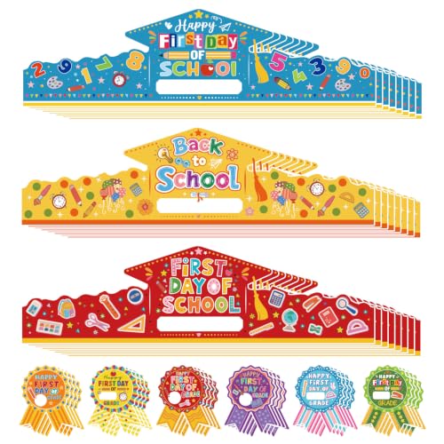 Angirlish 24 Sets First Day of School King Crowns and Stickers, DIY Back to School Classroom Activity Crafts, Adjustable Paper Party Crowns for Preschool and Kindergarten Students