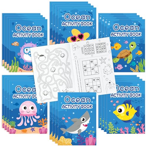 ANGOLIO Summer Ocean Coloring Books - 24Pcs Under the Sea Ocean Activity Animals Mini Drawing Booking Party Favors for Kids Students Crab Jellyfish Shark Coloring Pages Gift Bulk School Classroom Home