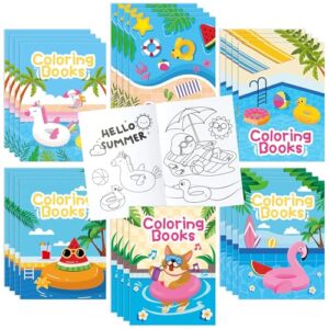 ANGOLIO Summer Pool Coloring Books - 24Pcs Summer Hawaii Coloring Books DIY Art Crafts Swimming Prop Pattern Party Creativity Color for Birthday Beach Carnival Party Supplies for Kids Students
