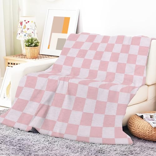ANIOXCK Throw Blanket for Couch, 300GSM Warm Soft Cozy Flannel Blanket, Cute Blanket for All Seasons Bedroom Home Decor Gifts, Pink Cute Checkerboards 50x60 Inches