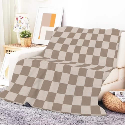 ANIOXCK Throw Blanket for Couch, 300GSM Warm Soft Cozy Flannel Blanket, Cute Blanket for All Seasons Bedroom Home Decor Gifts, Brown Cute Checkerboard 50x60 Inches