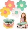ANISION 4 Pcs Flower Floor Pillows, 15 Inch Cute Daisy Plush Throw Pillows, Soft Floral Floor Seat Cushions Chair Pads for Sofa Couch Bed Dorm Classroom Decor, White Yellow Pink Green