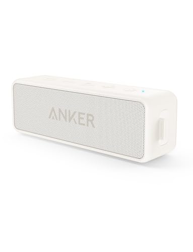 Anker Soundcore 2 Portable Bluetooth Speaker with Stereo Sound, Bluetooth 5, Bassup, IPX7 Waterproof, 24-Hour Playtime, Wireless, Speaker for Home, Outdoors, Travel- White (Renewed)