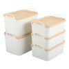 ANMINY 5PCS Plastic Storage Bins Containers with Lids, Large Storage Organization Bins Boxes, Lidded Plastic Storage Baskets for Closet Shelves Desktop, Wheat Lids, 2M + 3S