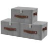 ANMINY Small Fabric Storage Box Bins with Zipper Lid, Washable Gray, 3PCS