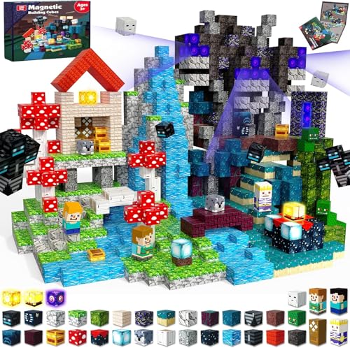 Annexfun 200PCS Magnetic Blocks with Light Up Blocks - Magnetic Building Blocks, Magnetic Cubes STEM Sensory Learning Toys for Kids, Birthday Gifts for Boys and Girls Ages 3+