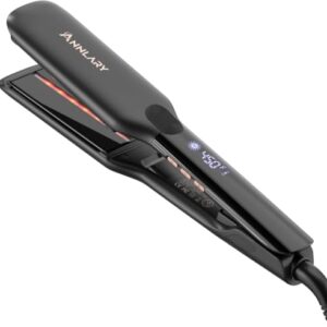 ANNLARY Hair Straightener, 1.75 Inch Flat Iron with Infrared and Ionic Technology, Titanium Plate with Ceramic Coating Dual Voltage Straightener with Heat-Resistant Silicone for All Hair Types