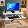 AnoYishev Height Adjustable Sit Stand Desk with Keyboard Tray，White