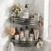 Anreelkou 2 PCS Corner Shower Caddy Suction Cup, Rustproof Aluminum Shower Shelves with Hooks, No-Drilling Upgrade Bionic Suction Cup Shower Organizer, Removable Bathroom Storage Corner Shelf(Grey)