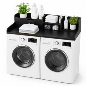 AnSafity Washer and Dryer Countertop with Power Outlet & Storage Drawer, 27-Inch Laundry Tabletop Over Washing Machine, Clothes Folding & Ironing Station, Laundry Room Organizer with Non-Slip Pads