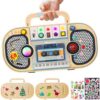 Ansee Busy Board Montessori Toys for Toddlers, Wooden Sensory Toys with LED Light, Switches, Music, Labyrinth, Adjust Volume, 2 DIY Stickers, Learning Travel Toys