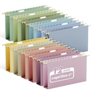 Ansook Legal Size Hanging File Folders, Plastic 2" Expandable File Folders Legal Size,12 Pack Legal Hanging Folders for Filing Cabinet, Home Office Law Firm Document Storage - Insertable 1/5-Cut Tabs