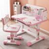 Anvazise Height Adjustable Kids Desk Chair Set with Built-in Drawer & Hutch, Cute Study Workstation for 3-18 Years Old Learners
