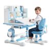 Anvazise Height Adjustable Kids Study Desk Chair Set, 0-50° Tilting Desktop with Ample Storage, Heavy Duty Metal Frame Children Writing Workstation for Home Bedroom Learning
