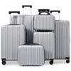 Anwick 6 Piece Luggage Sets, ABS Hardside Suitcases with Spinner Wheels, TSA Lock, Side Hooks, Carry-On & Checked Travel Luggage Set for Men & Women Family Travel (Silver Gray)