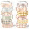 AnyDesign 12 Rolls Boho Plaid Washi Tape Masking Tape Set, Cute