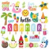 AnyDesign 54Pcs Summer Cutouts 27 Designs Tropical Hawaiian Paper Cut Outs with 100Pcs Glue Point Popsicle Gnome Fruit Aloha Theme Cut-Outs Back to School Bulletin Board Decor for Classroom Party