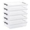 Anywish Citylife Storage Bins with Lids,6 Quart Clear Sensory Bins,Plastic Bins for Arts Crafts Organizers,Stackable Storage Containers for Home, Office, School, and Scrapbook Clear White,5 Packs