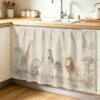 Anzona Beige Animals Cabinet Curtains 28" W x 51" L, Farmhouse Elephant Zebra Lion Giraffe Sink Skirt for Bathroom Kitchen Self Adhesive, Desk Privacy Short Curtain for Sink Under Counter Classroom