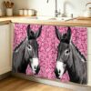 Anzona Donkey Cabinet Curtains 28" W x 51" L, Pink Flowers Boho Cottagecore Animal Sink Skirt for Bathroom Kitchen Self Adhesive, Desk Privacy Short Curtain for Sink Under Counter Classroom