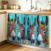 Anzona Donkey Couple Cabinet Curtains 28" W x 51" L, Funny Animals Flowwers Wooden Oil Paint Sink Skirt for Bathroom Kitchen Self Adhesive, Desk Privacy Short Curtain for Sink Under Counter Classroom