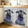 Anzona Funny Sheep Cabinet Curtains 28" W x 51" L, Cartoon Chic Glasses Animals Wooden Grain Sink Skirt for Bathroom Kitchen Self Adhesive, Desk Privacy Short Curtain for Sink Under Counter Classroom