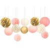 AOBKIAT Birthday Pink Gold Party Decorations Set for Girls Women,12PCS