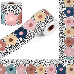 Aodaer 65.5 Feet Boho Flower Bulletin Board Borders Floral Scalloped Rolled Border Trims Back to School Boho Die-Cut Bulletin Board Decorations for School Classroom Wall Decor