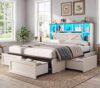 AOGLLATI Farmhouse Queen Bed Frame with 6 Storage Drawers, Antique White