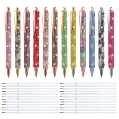 AojSup 24 Pcs Bling Pen Set, Rhinestone Pen Bulk with 24 Refills, Sparkly Crystal Ballpoint Pens Retractable Black Ink, Fancy Diamond Pens for Women Office Birthday Wedding Gifts, 12 Colors