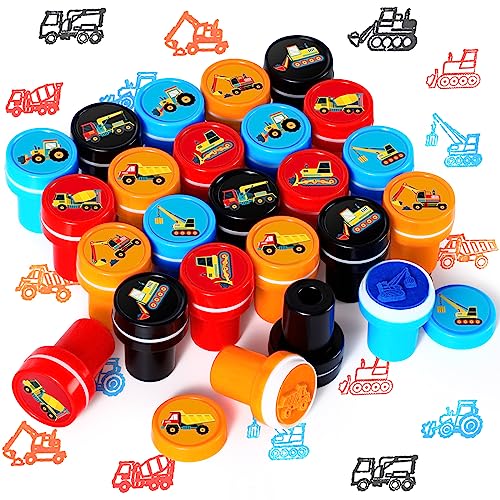 Aoriher 24 Pcs Construction Trucks Stampers Construction Party Favors Truck Party Favors Self Inking Stamps Classroom Rewards Treat Goody Bag Stuffers for Kids Birthday Supplies
