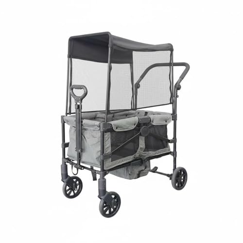Aosekaa Twin Infant Carriage Wagon Push Cart with Canopy and Airy Mesh Seat Or Recline Options Utility Pockets and Strong Frame Suitable for School Runs Town, Gray, Gray, Two-Seater Small