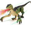 Aotrytion Remote Control Dinosaur Toys for Kids, Dinosaur Toys for Boys Big Walking Velociraptor Dino with Light Sound and Spray Stream Birthday