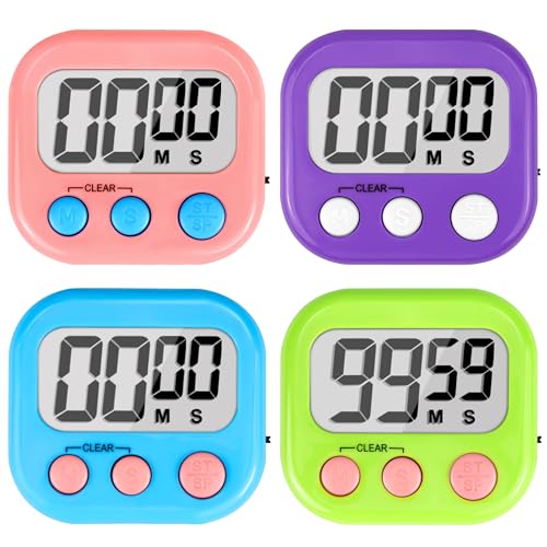 AOUVES Digital Timer for Kids Teacher Supplies Classroom Timer for Study Learning Management Kitchen Work Exercise-4Pack Pink Blue Green Purple
