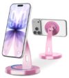 Aoviho Magnetic Phone Stand for Desk – 360° Rotating Aluminum Phone Holder, Stable Desk Stand for Office, Home & Kitchen, Compatible with iPhone 17 Pro Max 16–12 Series and MagSafe Cases, Pink