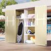 Aoxun 61 Cu.Ft Outdoor Storage Shed, Widened Outdoor Storage Cabinet Waterproof Vertical Resin Shed with Shelving Kit for Garden Tools, Pool Equipment, Easy to Assemble(Beige)