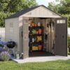 Aoxun 8x8 Ft Outdoor Storage Shed with Floor, Large Resin Outdoor Shed with Lockable Door & Windows, Garden HDPE Sheds for Lawn Tools, Pool Supplies & Bikes